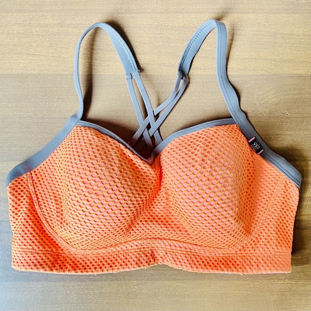 Victorias‎ Secret VSX Sport Angel Sports Bra Size 36D Crossback Neon Orange Pink
